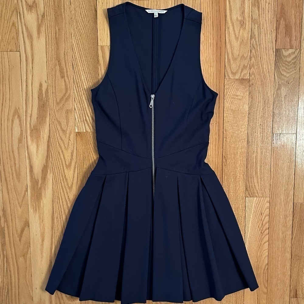 Rebecca Minkoff Racerback A-Line Zip Front Navy Blue Dress Fit Flare Sz 2